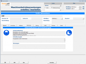 zeigt Formular in dem Betriebsanweisungen für Maschinen erstellt und bearbeitet werden können