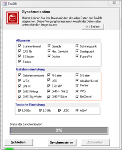 Fenster zur Synchronisation wird angezeigt